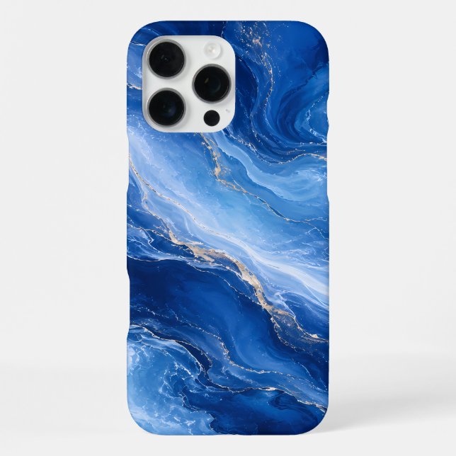 Coque iPhone Vagues de marbre bleu Luxe Abstrait (Verso)