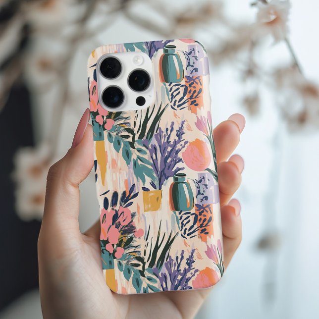 Coque iPhone Vase florale Abstraite design dans les Pastels Cha (Créateur téléchargé)