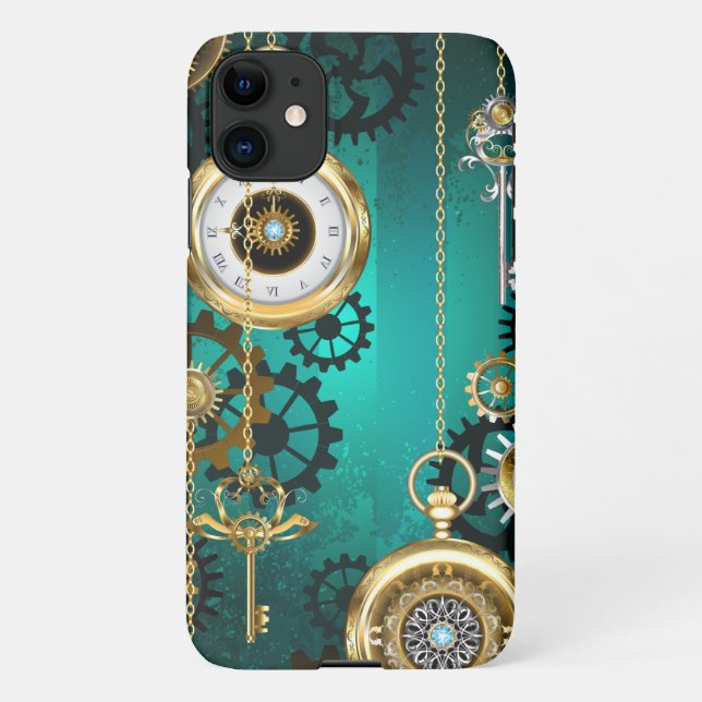 Coque iPhone Veille bijoux Steampunk sur un Arrière - plan vert (Dos)