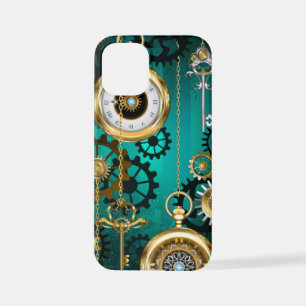 Coque iPhone 12 Mini Veille bijoux Steampunk sur un Arrière - plan vert