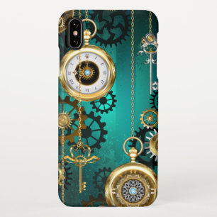 Coque iPhone XS Max Veille bijoux Steampunk sur un Arrière - plan vert