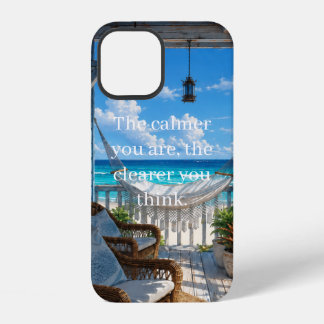Coque iPhone 12 Véranda côtière avec hamac et mer turquoise