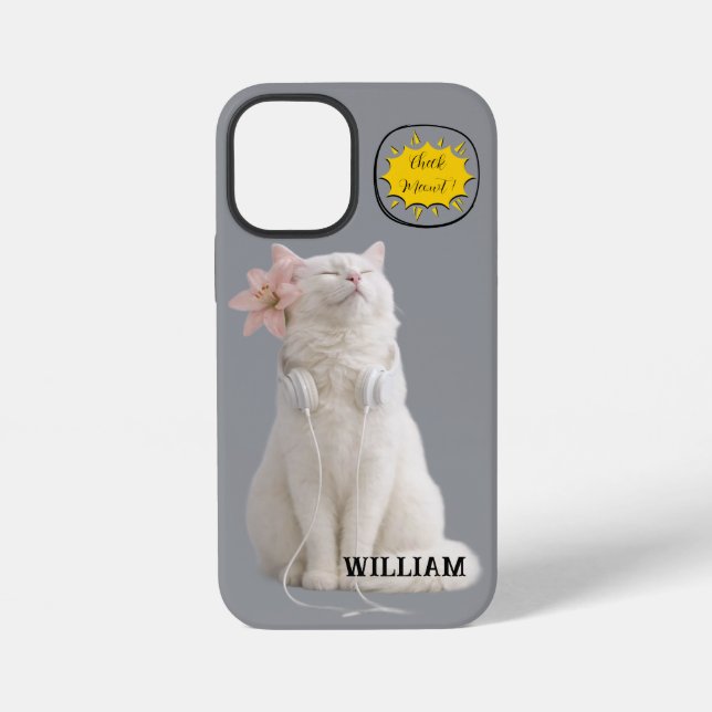 Coque iPhone Vérifiez MEO Chat Blanc avec Écouteurs – Personnal (Verso)