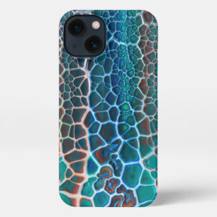 Etui iPhone 13 Verre Turquoise orange abstrait