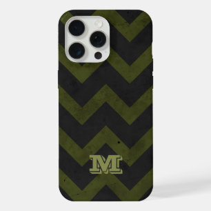 Vert armée gris foncé vintage chevron Monogramme