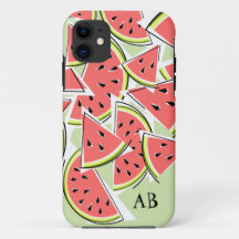 Coque iphone vert de pastèque "Monogramme" vertica
