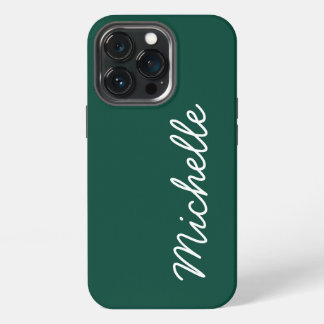 Etui iPhone 13 Pro Vert forêt et blanc Texte ou Nom Personnalisé en C