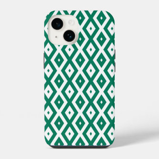 Coque Pour iPhone 14 Vert forêt et motif en diamant blanc