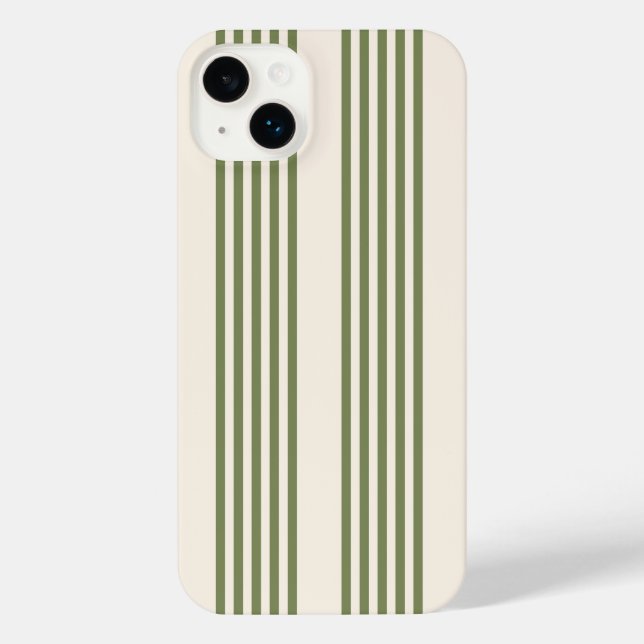Coque iPhone Vert olive et beige cinq rayures motif (Verso)