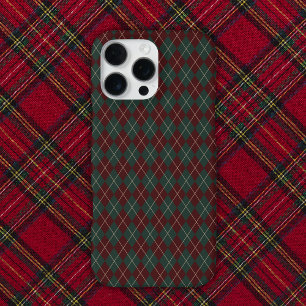 Coque iPhone 16 Pro Max Vert & Rouge Burgundy Argyle Noël Fêtes