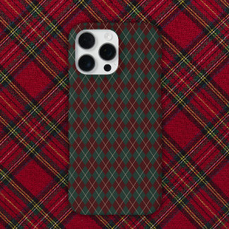 Coque iPhone 16 Pro Max Vert & Rouge Burgundy Argyle Noël Fêtes