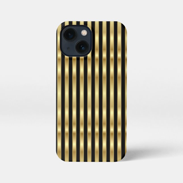 Coque iPhone Vertical Golden et Black Elegant Stripes (Verso)