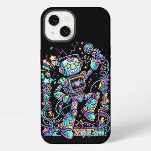 Etui iPhone 13 VIBE ON Neon Robot DJ – Mascotte musicale colorée 