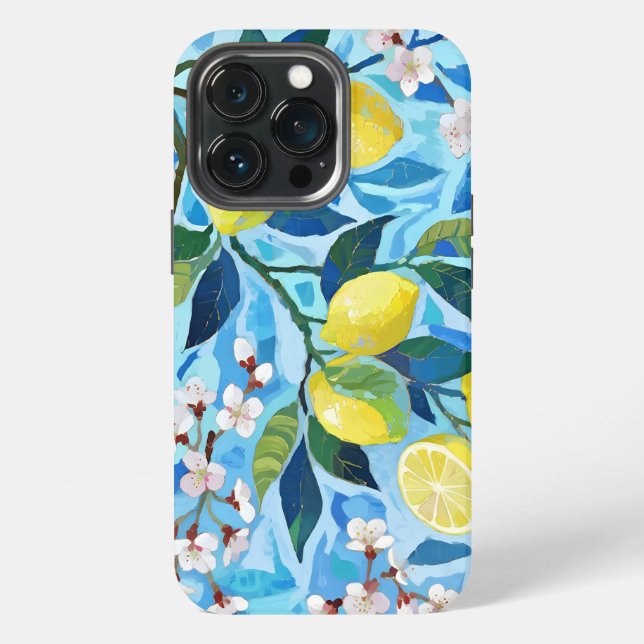 Coque iPhone Vibrant art of blue lemon flowers (Dos)
