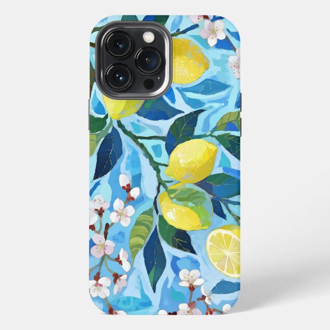 Coque iPhone Vibrant art of blue lemon flowers (Verso)