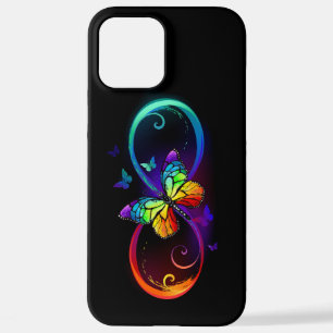 Coque iPhone 12 Pro Max Vibrant infinity with rainbow butterfly on black