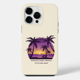 Coque Pour Pour iPhone 14 Pro Max Vintage Beach Sunset Vacation lounger peach purple