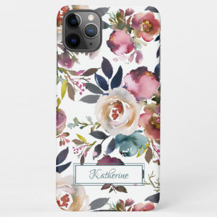 Coque iPhone 11Pro Max Vintage Crème rose vif Floral nommé Aquarelle
