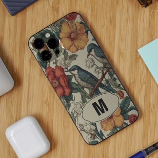 Etui iPhone 13 Pro Max Vintage Floral Birds Motif botanique Monogramme