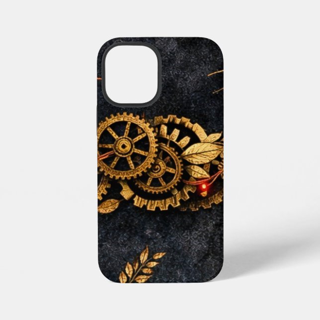 Coque iPhone Vintage Gold Gears & Red Neon Mythic Cyberpunk  (Verso)