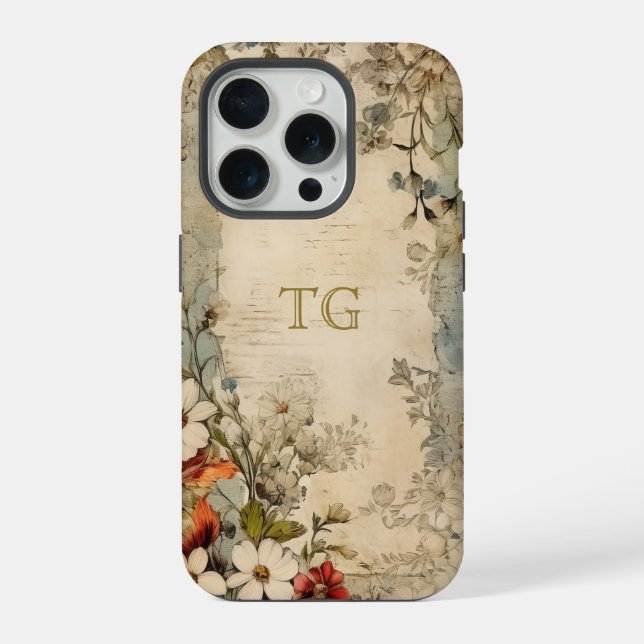 Coque iPhone Vintage Grunge Artisan Monogramme Botanique (Verso)