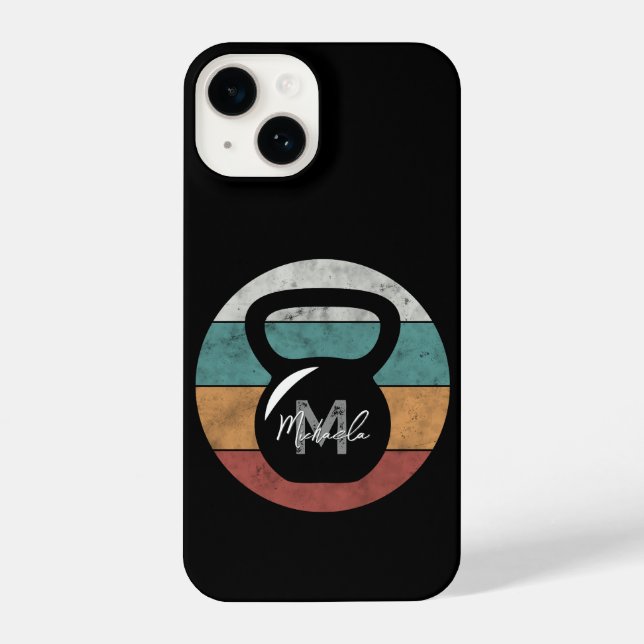 Coque iPhone Vintage kettlebell personnalisé nom monographique  (Verso)