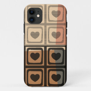 Coque iphone vintage noir, brun, gris de coeurs