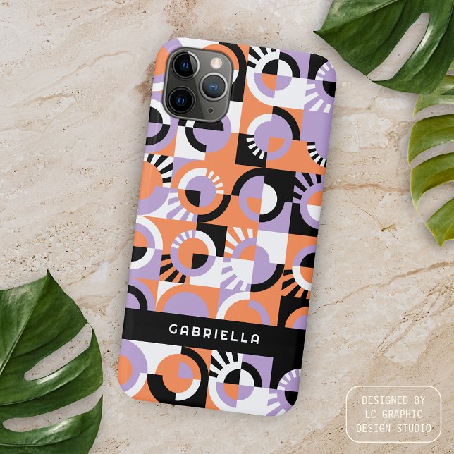 Coque iPhone Violet violet noir Orange Motif d'art du milieu du (Créateur téléchargé)
