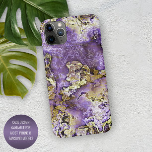 Coque iPhone 12 Violet violet rose or minéraux Agir Motif d'art