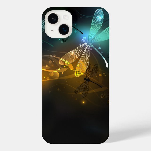Coque iPhone Vol de libellule verte lumineuse (Verso)