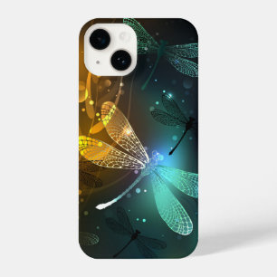 Coque Pour iPhone 14 Vol de libellule verte lumineuse