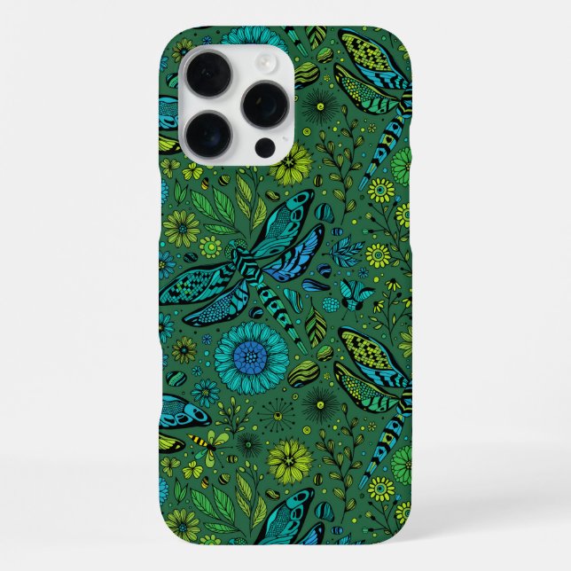 Coque iPhone Voler, voler la libellule sur le vert émeraude (Verso)