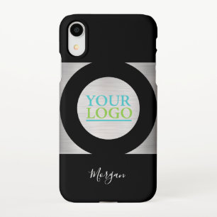 Coque iPhone XR Votre Logo/Art/Nom Photo, Argent Cercle Noir
