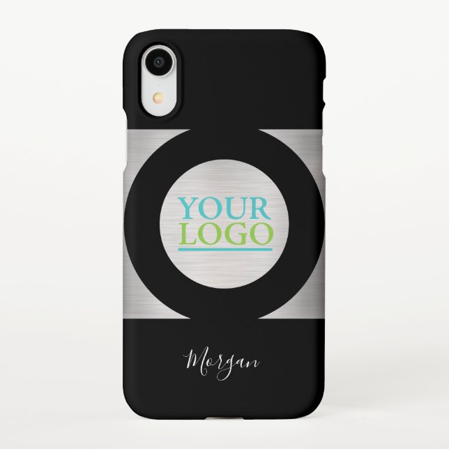Coque iPhone Votre Logo/Art/Nom Photo, Argent Cercle Noir (Dos)