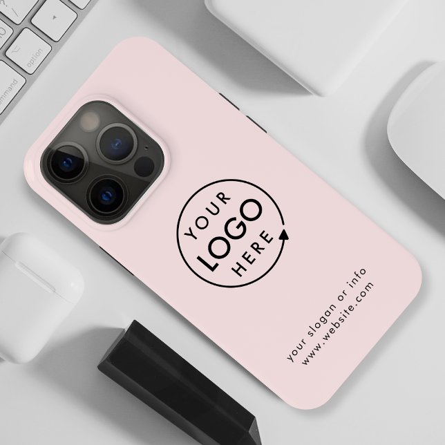 Coque iPhone Votre logo | Pink Blush Business Moderne (Créateur téléchargé)