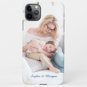 Coque iPhone 11Pro Max Votre photo et nom(s) ou message en bleu