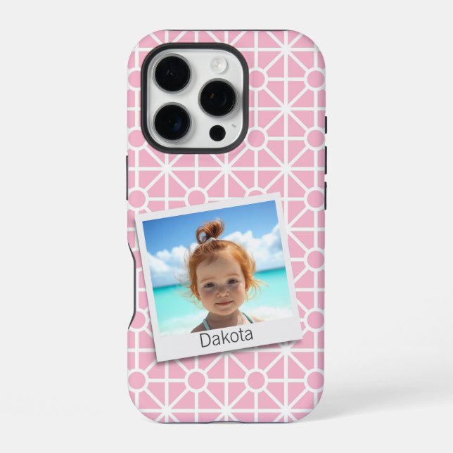 Coque iPhone Votre photo sur Pretty Pink et White Motif (Verso)