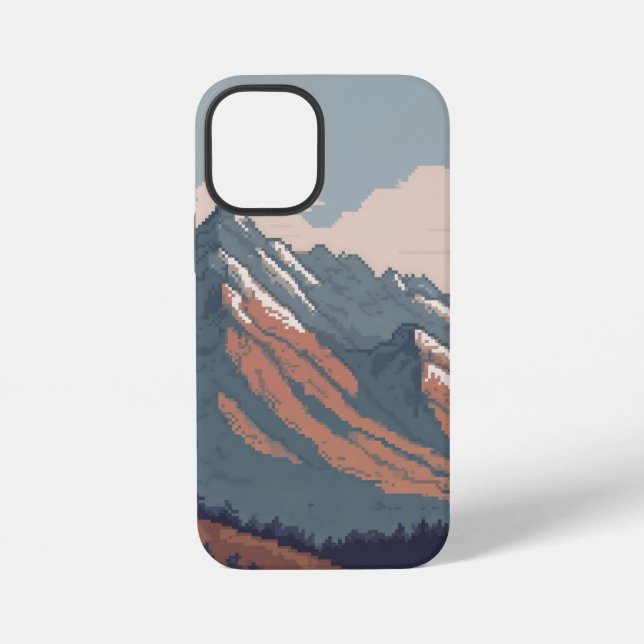 Coque iPhone Vue pixélisée d'une montagne (Verso)