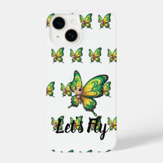 Coque Pour iPhone 14 Whimsical Green and Yellow Fluttering Butterfly