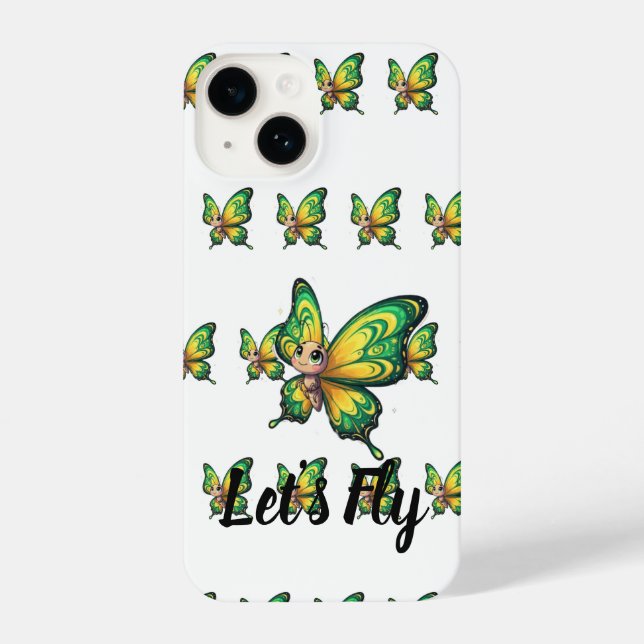 Coque iPhone Whimsical Green and Yellow Fluttering Butterfly (Verso)