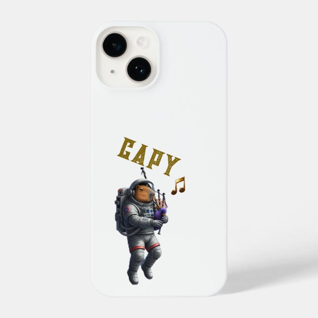 Coque iPhone White Space Astronaut Capybara Playing Bagpipes (Verso)