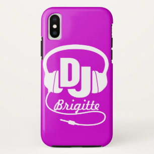 Coque iPhone X Coque casque de nom DJ violet et blanc