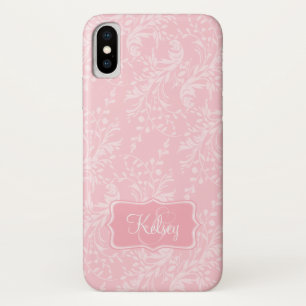 Coque iPhone X coque de nom rose damassé fleur sauvage