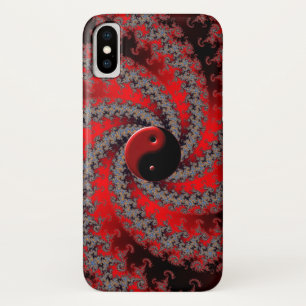 Coque iPhone X Coque iphone rouge et noir de Yin-Yang de fractale