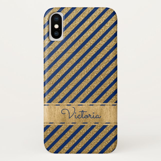 Coque iPhone X Coque-Mate -Mate bleu, or Coque (Dos)