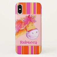 Enfants filles nommé coque iphone rose poney