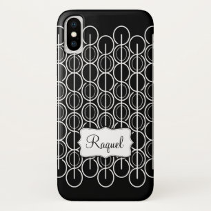 Coque iPhone X Graphique ovale lié coque iphone de nom noir et bl
