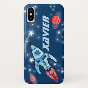 Coque iPhone X Nom 6 lettre espace fusée bleu coque iphone