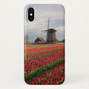 Coque iPhone X Tulipes rouges et un moulin à vent