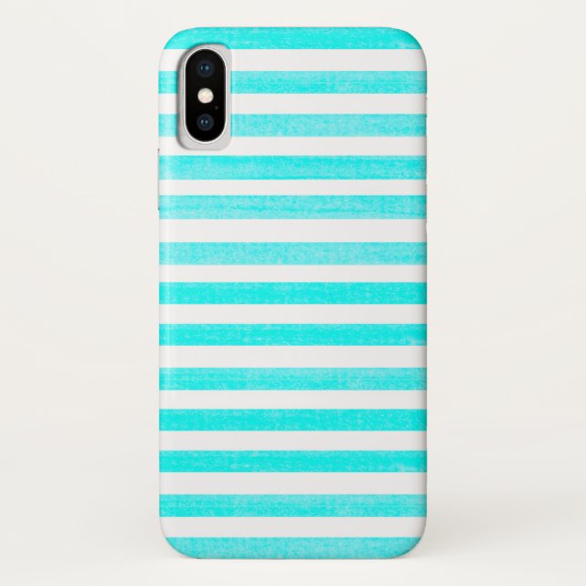 Coque iPhone X Turquoise et White Stripe (Dos)